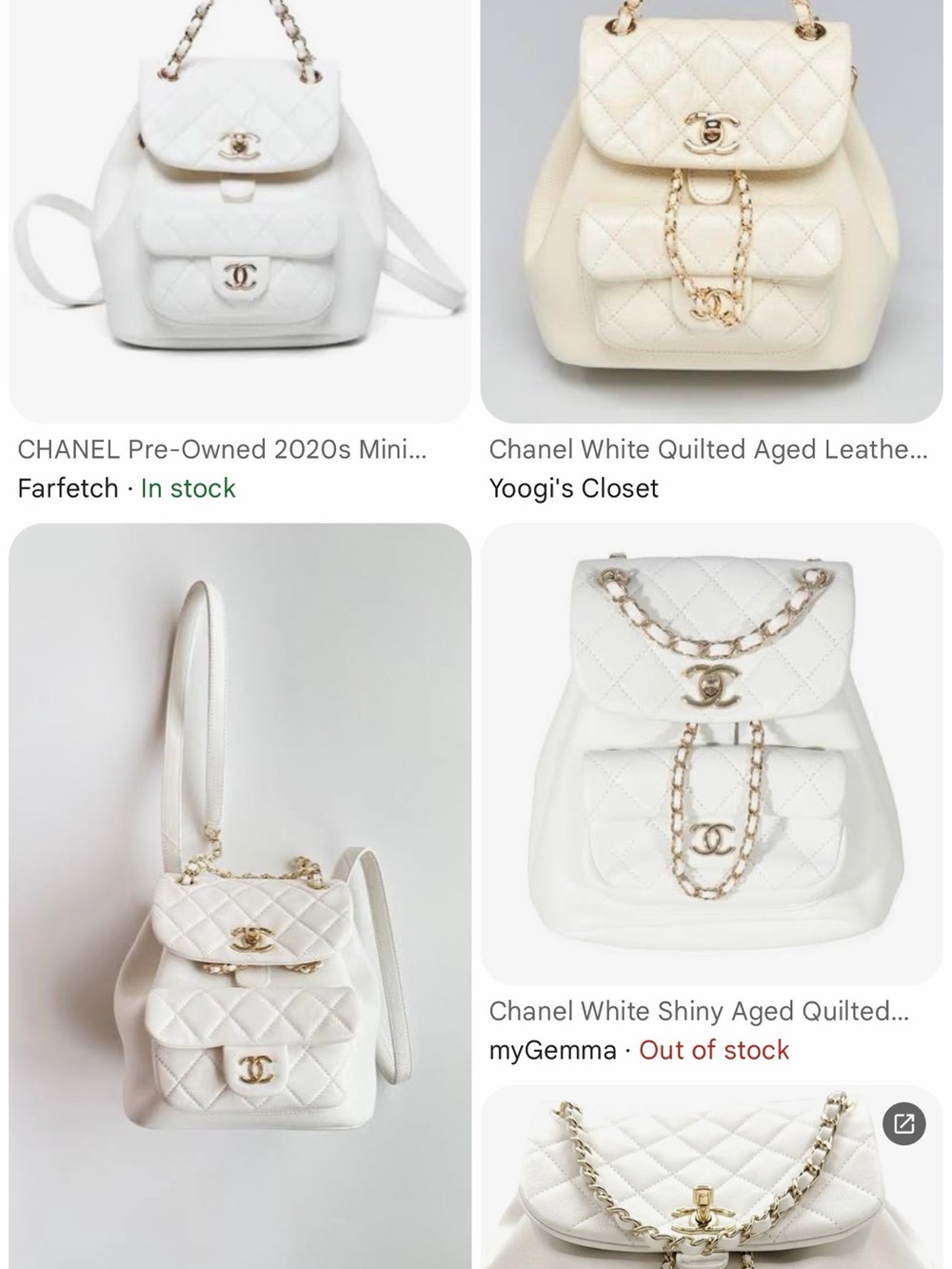 CHANEL White Leather Medium Duma Backpack with Gold Chain